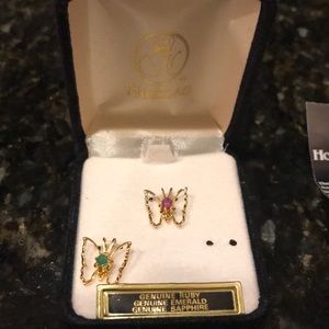 14k yellow gold Ruby & Emerald butterfly charms